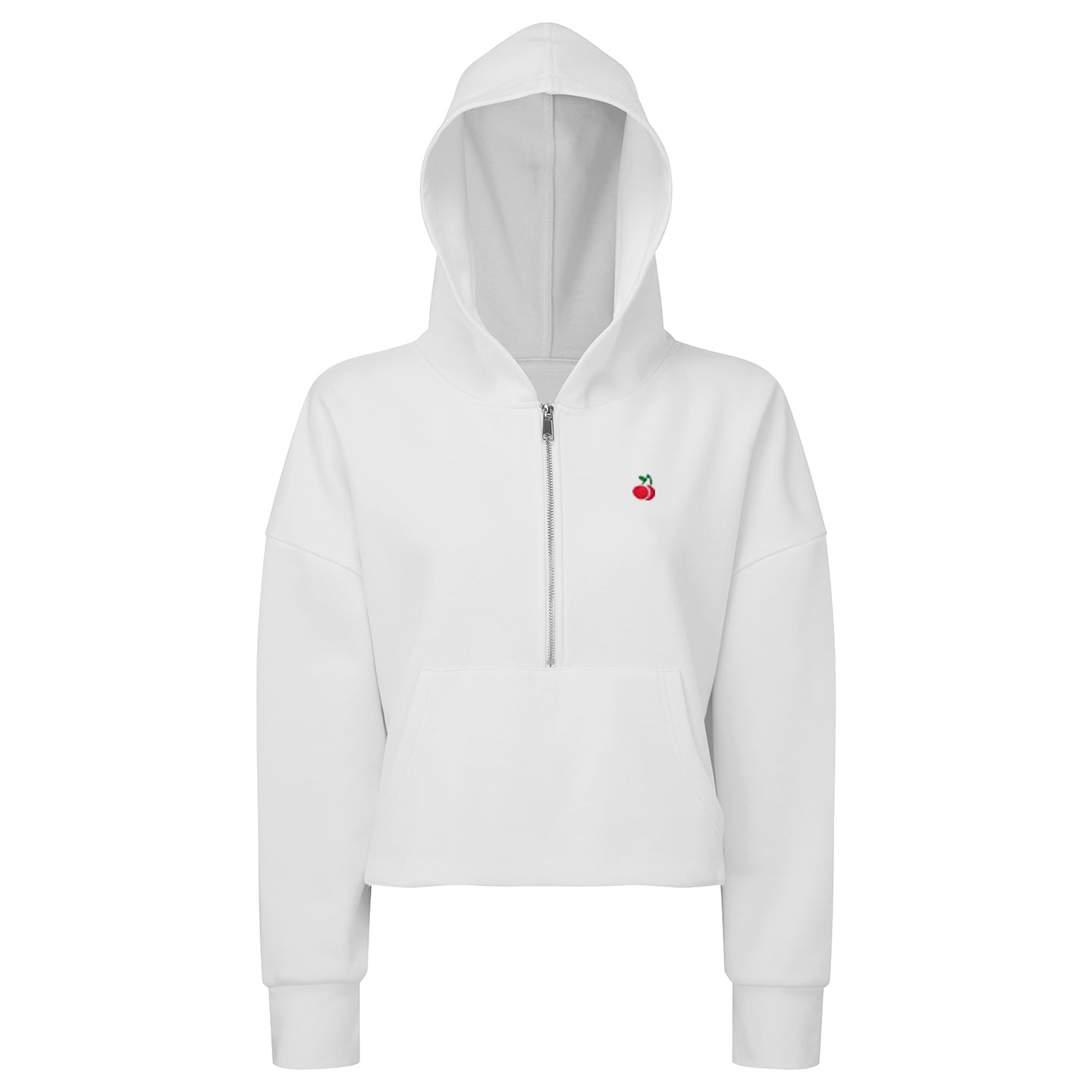 White Cherry Oversized Cropped Hoodie