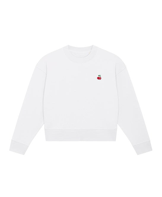 White Cherry Cropped Organic Crewneck