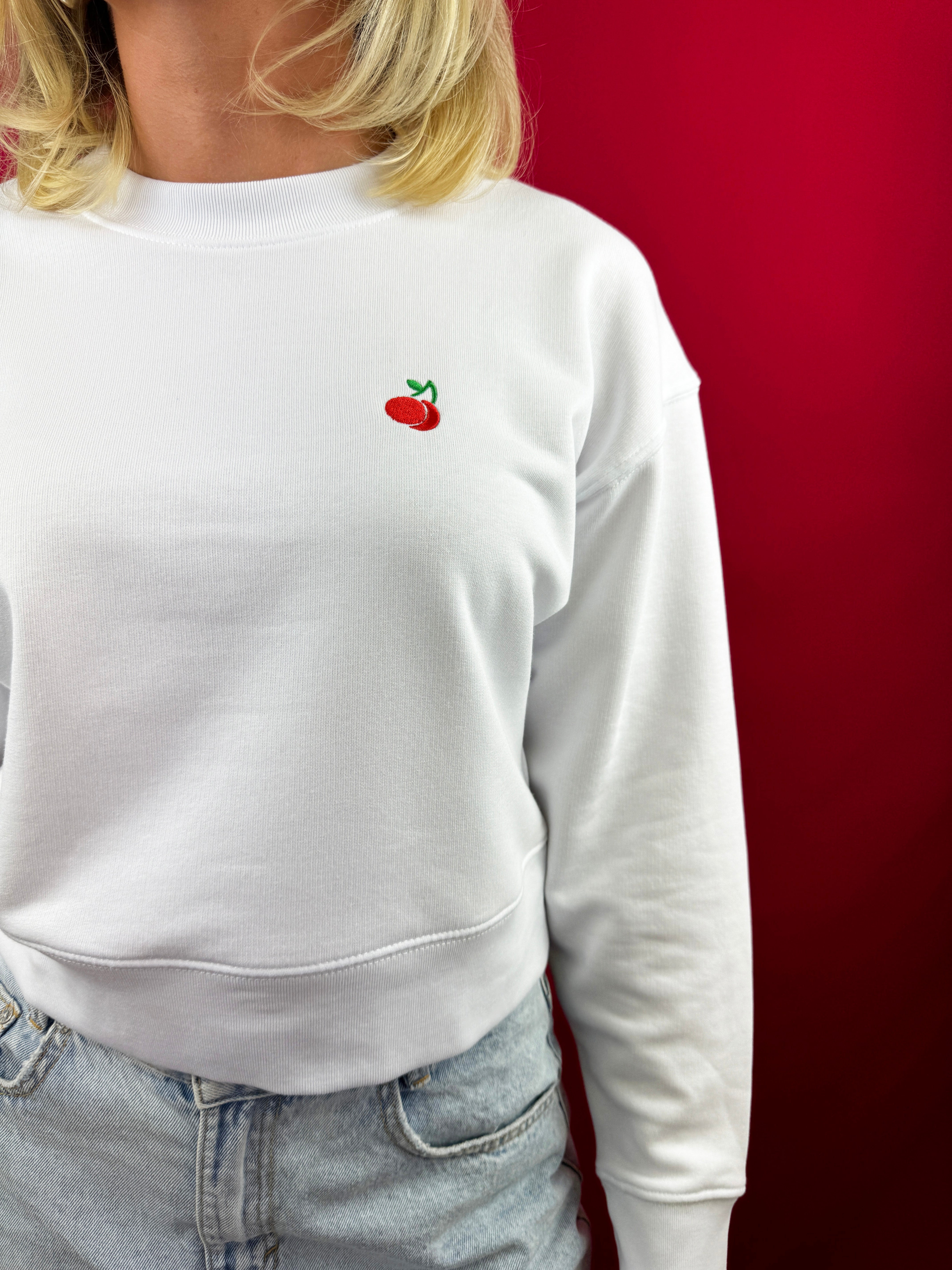 White Cherry Cropped Crewneck