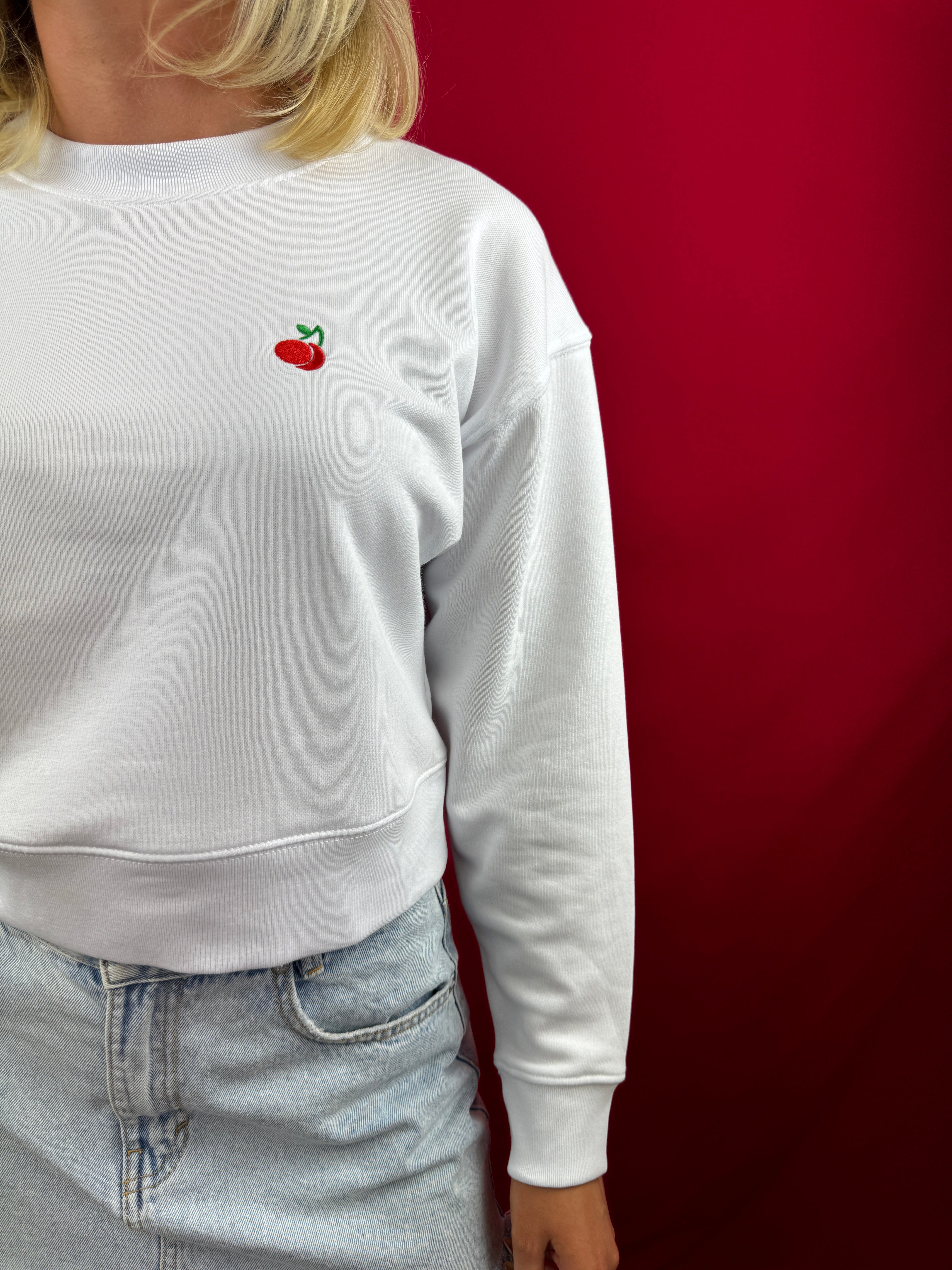 White Cherry Cropped Crewneck