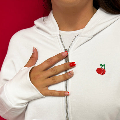 White Cherry Oversized Cropped Hoodie