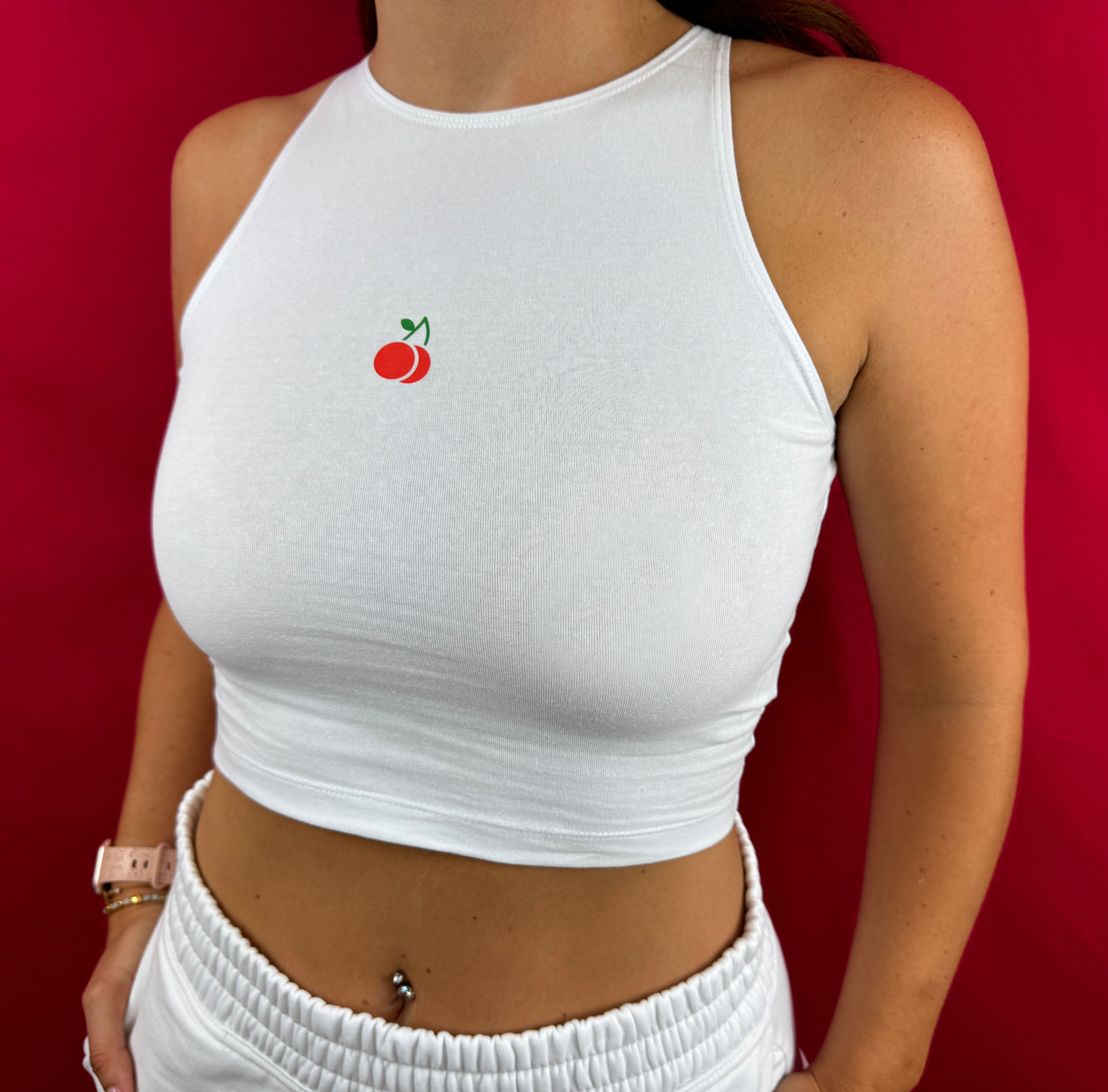 White Cherry Cropped Top